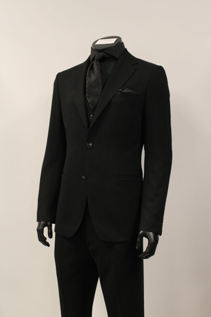Herren Anzug-Set in schwarz, bestehend aus Sakko, Weste und Hose